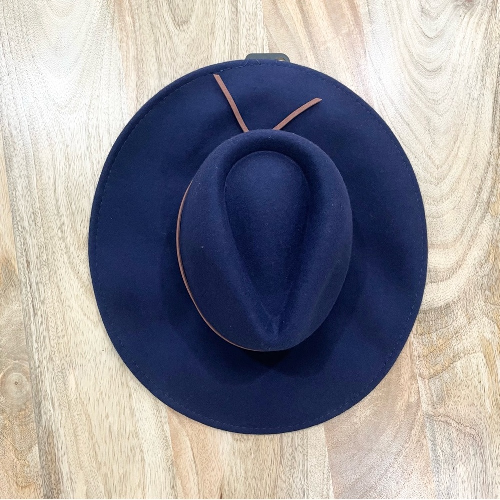 NWT navy blue with brown trim, cowboy / chupalla hat 100% wool - Picture 2 of 10